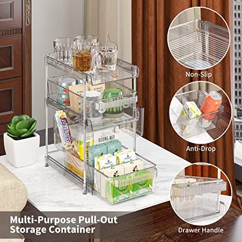 3-Tier Pull-Out Bathroom Organizer with 6 Dividers & 2 Cups