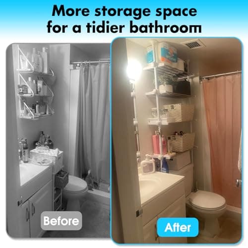 White Bathroom Space Saver Shelf with Adjustable Rack