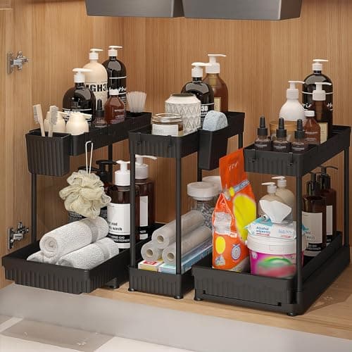 Black 3-Pack Under Sink Organizers with Sliding 2-Tier Bathroom Storage