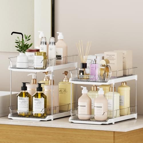 LAMU 2-Pack Bathroom & Kitchen Storage, 2-Tier Under-Sink Organizers with Drawers & Dividers
