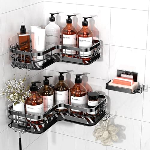 Large Rustproof Stainless Steel Shower Caddy with Soap Holder & 4 Hooks