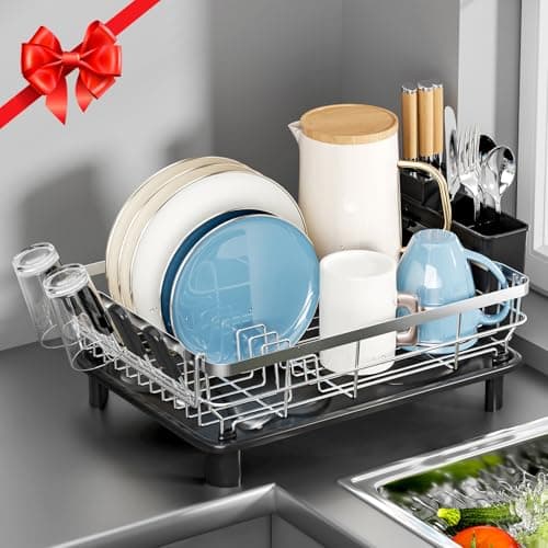 MOUKABAL Large Dish Drying Rack with Removable Holder, Grey/Gray