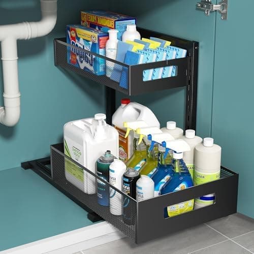 2-Tier Metal Under Sink Organizer, Slide Out Cabinet Storage, Black