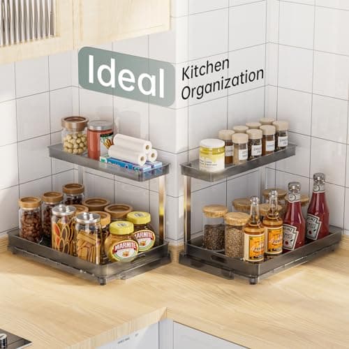 Delamu 2 Pack Under Sink Organizer, 11.38 Pull Out Storage Shelves for Kitchen and Bathroom
