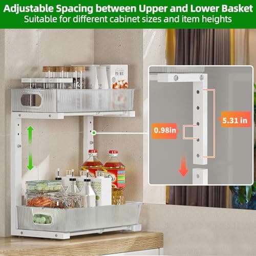 2-Pack Under-Sink Organizer, Adjustable 2-Tier Cabinet Storage for Kitchen and Bath Metal