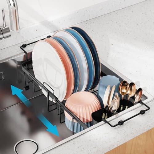 iSPECLE Adjustable Over the Sink Dish Drying Rack, Black