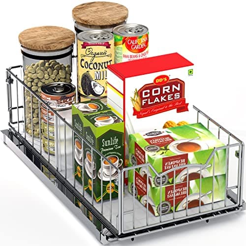 Chrome Finished Pull-Out Cabinet Organizer Basket, 17.2" Dia., Ideal for Kitchen & Bathroom Storage