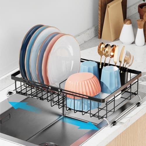 iSPECLE Adjustable Over the Sink Dish Drying Rack, Black