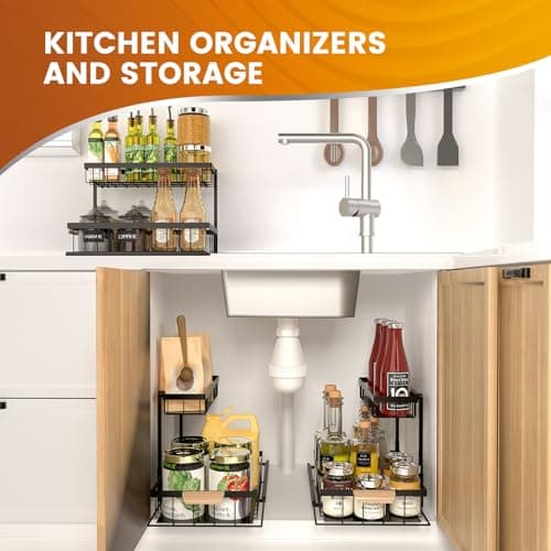 NOAHAMMER 2-Pack Under Sink Organizer, Kitchen & Bathroom Storage Shrved