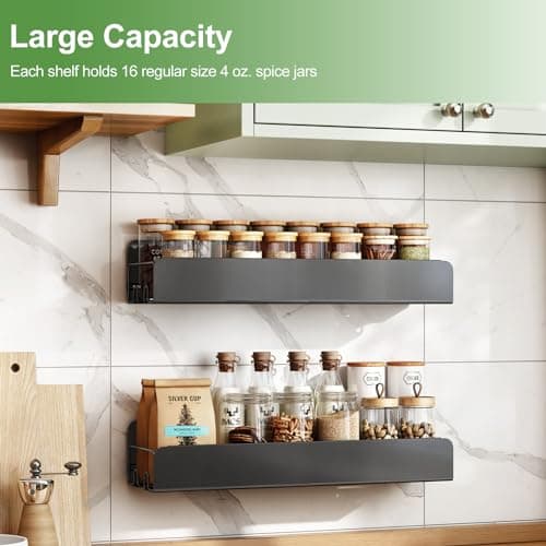 Kitstorack 2-Pack Wall-Mount Spice Rack with Adhesive - 15.7 Organizer for Smooth Walls, Black