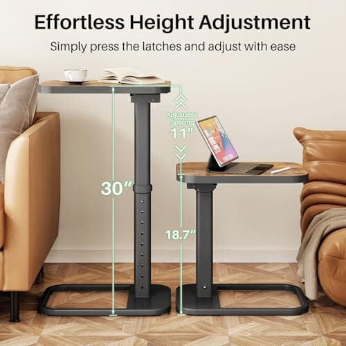 Kitstorack Adjustable Height TV Tray Table with Flip-Over Panel for Sofa Arm Ends