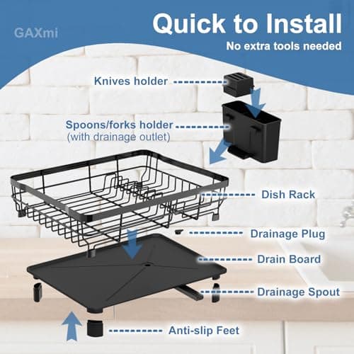 Over-the-Sink Dish Drying Rack for Kitchen with Utensil Holder - Black