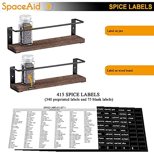SpaceAid Spice Rack Organizer (4 Pack) for Cabinets or Wall with Labels - Wood Seasoning Shelf for Pantry