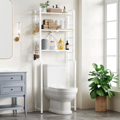 White Freestanding 3-Tier Anti-Tip Toilet Organizer Behind Toilet Space Saver