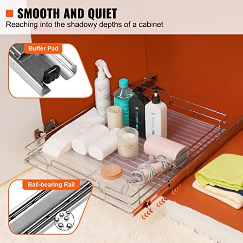 VEVOR Heavy Duty Chrome-Plated Steel Pull Out Cabinet Organizer, 22"x22" Install