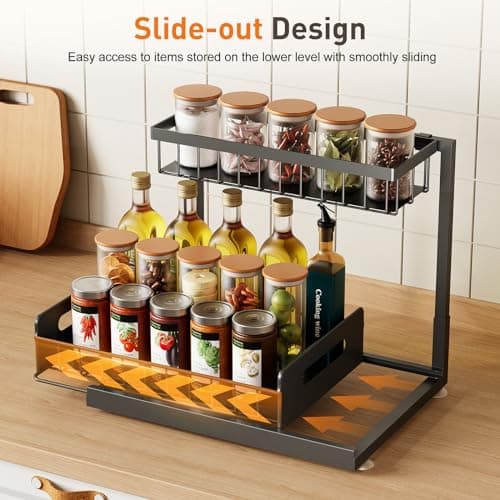 2 Pack Under Sink Metal Cabinet Organizer Shelf with Sliding Drawer, Kitchen & Bathroom Storage