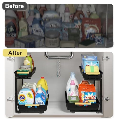 2-Pack Under-Sink Organizer with Adjustable 2-Tier Pull-Out Storage for Kitchen and Bathroom Cabinets