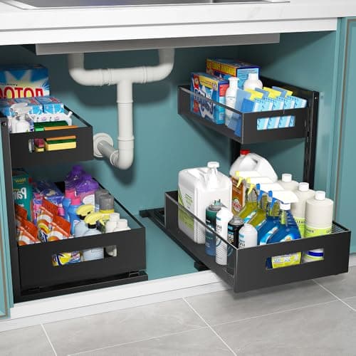 2-Tier Metal Under Sink Organizer, Slide Out Cabinet Storage, Black