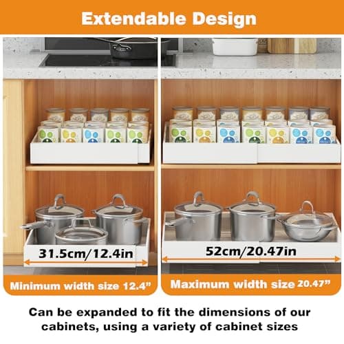 COVAODQ Extendable Sliding Cabinet Organizer, 12.4" to 20.4", Kitchen & Pantry Storage