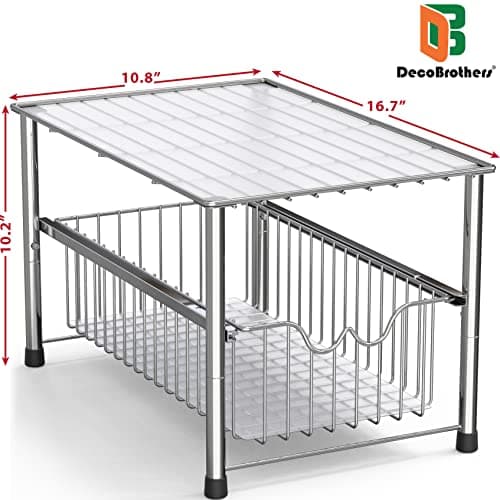 DecoBrothers Chrome Stackable Under Sink Organizer with Sliding Basket