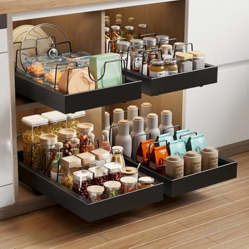2 Pack Black Adhesive Pull Out Cabinet Organizer for Kitchen, Cupboard & Pantry