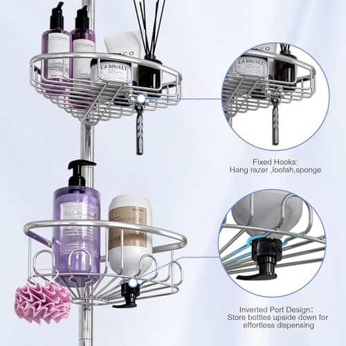Stainless Steel 4-Tier Corner Shower Caddy - 47-121 Inch Adjustable Bath Rack - Silver