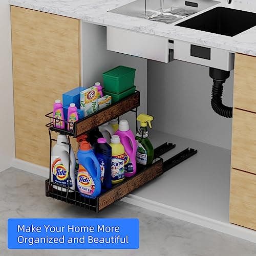 Under Sink Slide Out Organizer for Bathroom or Kitchen Storage, Black