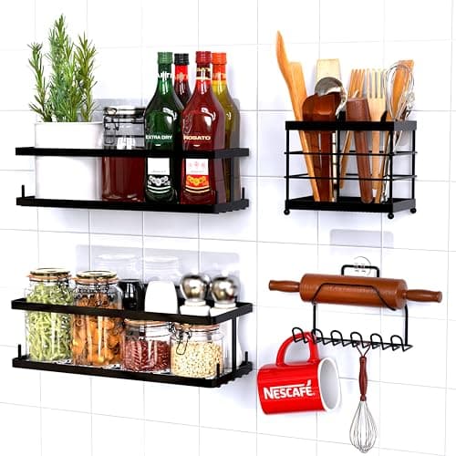 Comelyjewel Black Shower Caddy with Hooks, Baskets, and Razor Holder