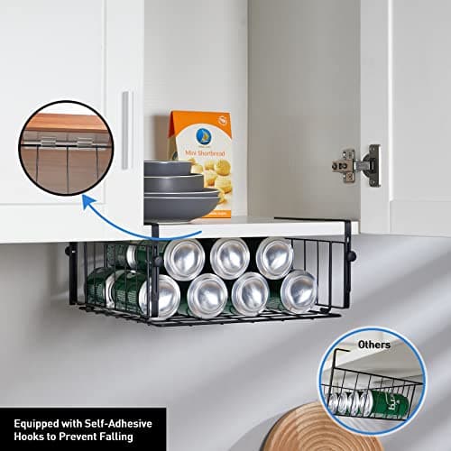 2-Pack Adjustable Under Shelf Storage Baskets for Kitchen, Laundry, and Office Organization - Black