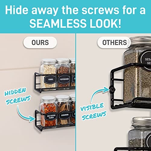 Wall Mount Spice Rack - 4-Tier Iron Organizer for Spice Jars - Space-Saving and Versatile - Black