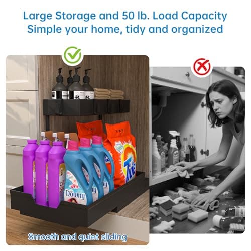 NATURE'S SOURCE 2-Tier Under Sink Organizers, Black 2-Pack