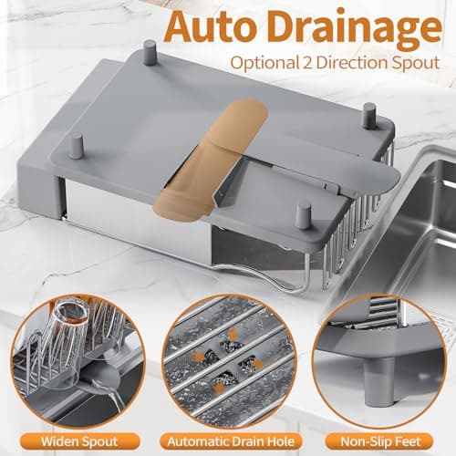 Stainless Steel Dish Drying Rack for Kitchen Counter with Cutlery Holder