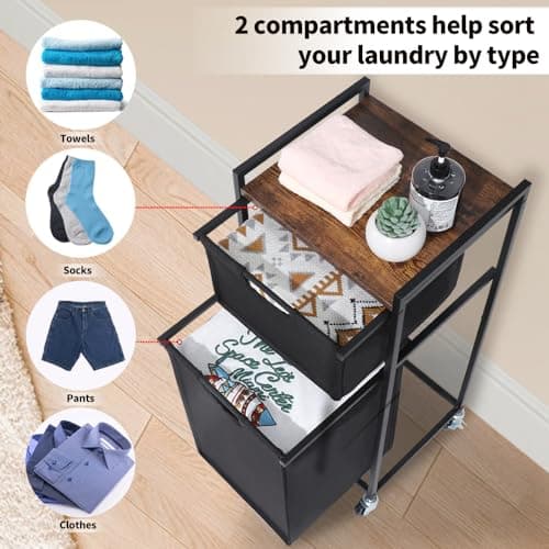 LUCKUP 2-Section Laundry Hamper with Shelf & Sorter