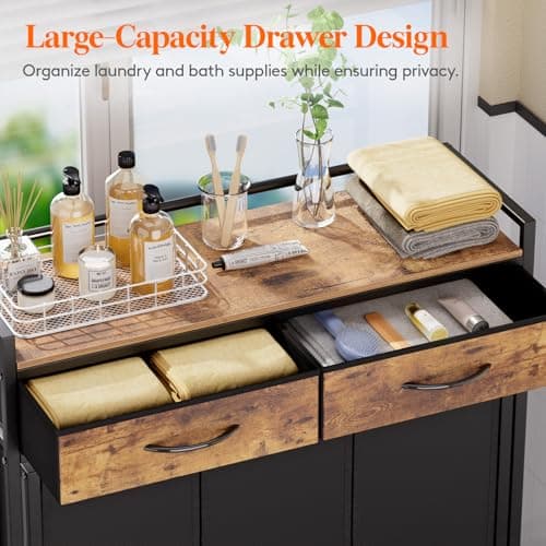Lifewit Large Rolling Laundry Sorter with Shelf & Drawers, Rustic Brown and Black