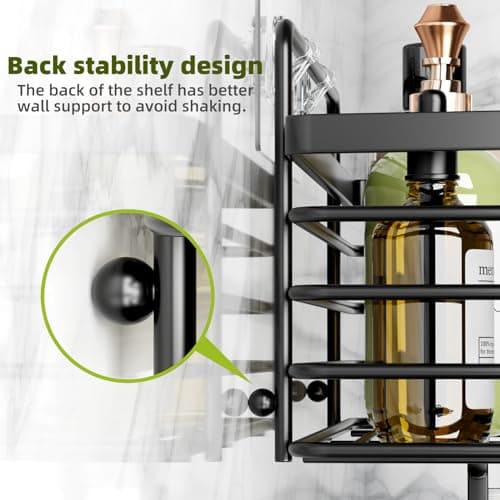 Rustproof Stainless Steel Shower Organizer, Soap Dish & 4 Hooks, Adhesive Mount No Drill Shelf Basket Accessories