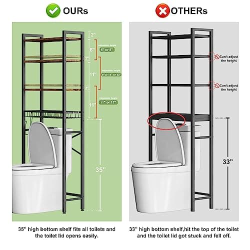 Over-The-Toilet 4-Tier Bathroom Organizer Shelf with Adjustable Basket - Vintage Brown