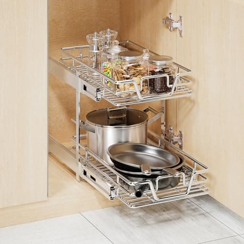 2-Tier Kitchen Cabinet Organizer with Slide Out Shelves & Drawers in Multiple Sizes