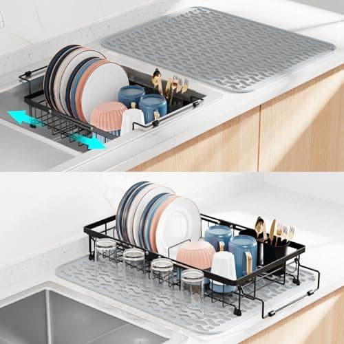 iSPECLE Adjustable Over the Sink Dish Drying Rack, Black