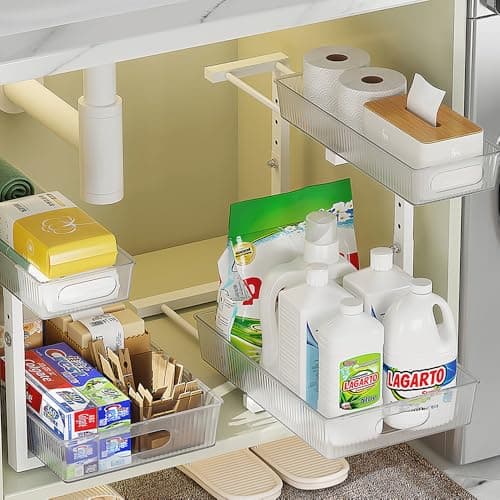 2-Pack Under-Sink Organizer, Adjustable 2-Tier Cabinet Storage for Kitchen and Bath Metal