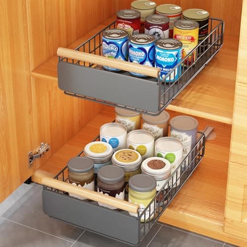 2 Pack COVAODQ Extendable Sliding Cabinet Organizer, Adjustable Width 12.4" to 20.4", Grey
