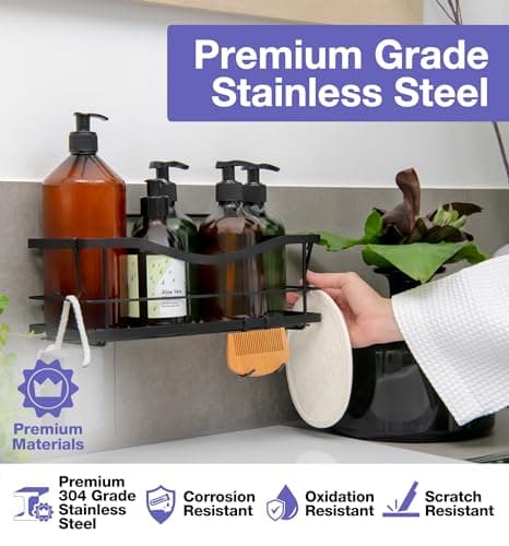 KINCMAX Premium Rustproof Stainless Steel Shower Caddy, Matte Black