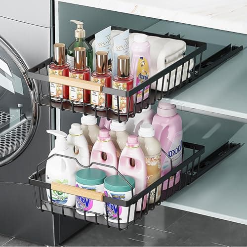 Heavy Duty Black Under Sink Cabinet Organizer, Pull-Out Drawer for Kitchen & Bathroom Storage