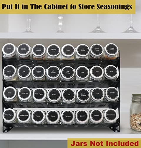 4-Tier Matte Black Spice Rack for Kitchen Cabinet or Wall