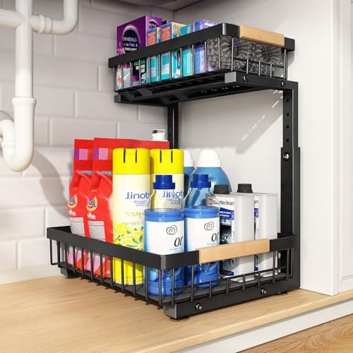 Under Sink Organizer for Kitchen and Bathroom - Adjustable 2-Tier Storage Shelf for Small Spaces