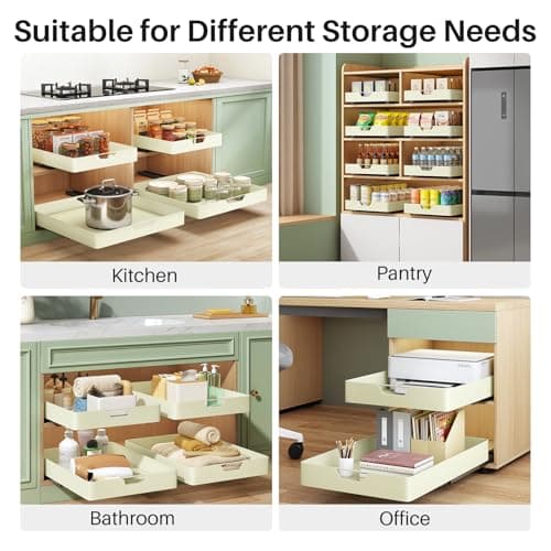 Pull Out Cabinet Organizer for Kitchen Cabinets, 21 inch Deep, No Drill Adhesive Drawers