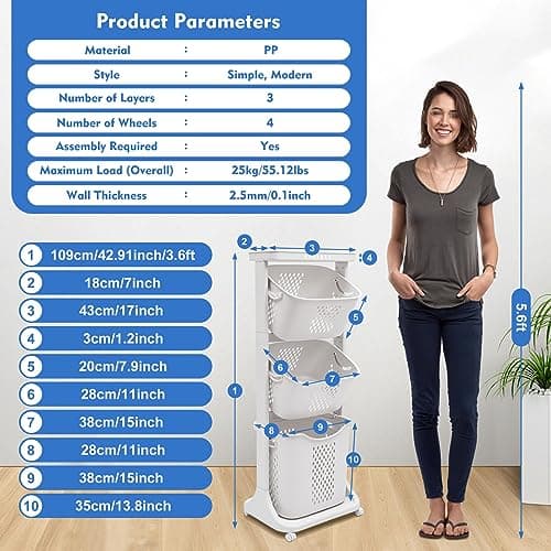 3-Tier Laundry Sorter & Organizer Cart with 4 Wheels