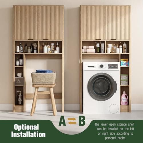 Over Toilet Storage Cabinet with Adjustable Shelf, Oak Wave Pattern Doors, 31" Wide