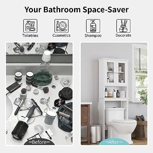 Shintenchi Anti-Tip Toilet Storage Cabinet, White