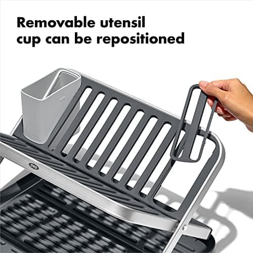 OXO Good Grips 2-Tier Aluminum Foldable Dish Drying Rack with Drainboard