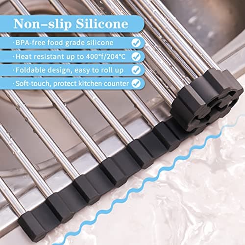 Seropy Roll-Up Dish Drying Rack Over Sink, Stainless Steel, 17.5"x11.8"